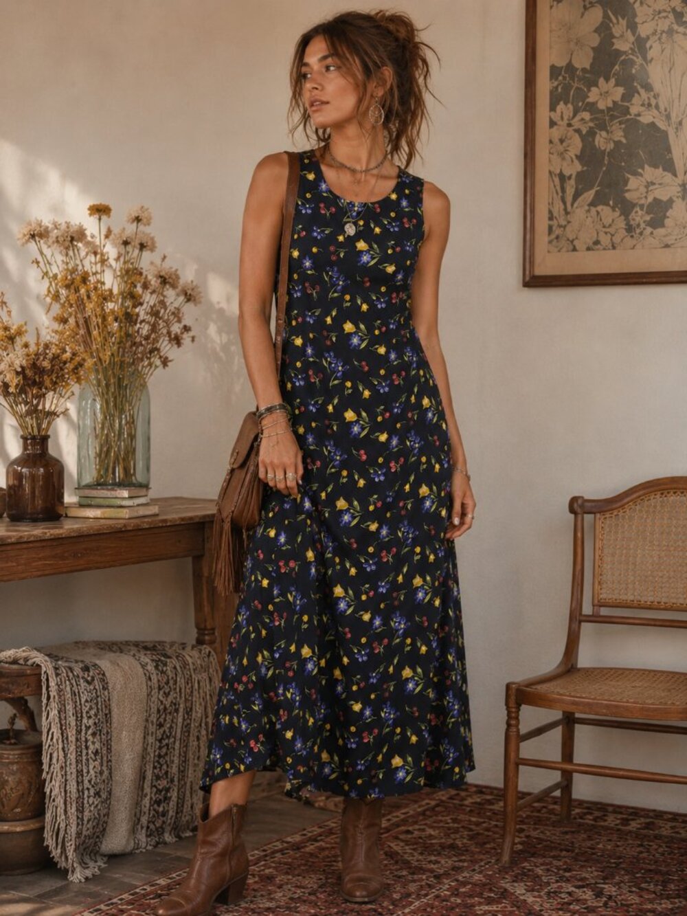 Lauren Brookes Vintage Fruit Floral Print Maxi Dress
